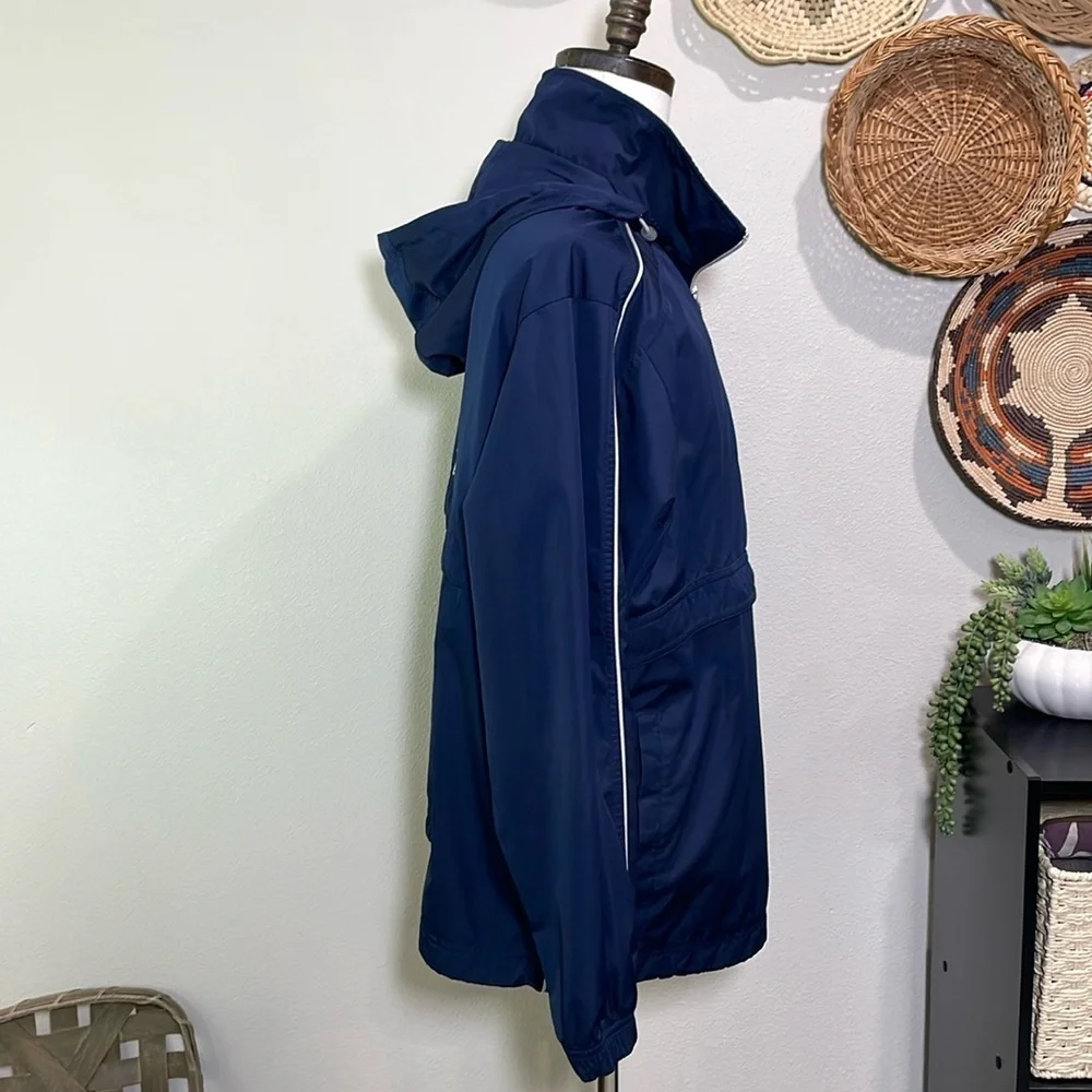 Nike Swoosh Hidden Hood Pullover Anorak Windbreaker Jacket Mens Medium Blue